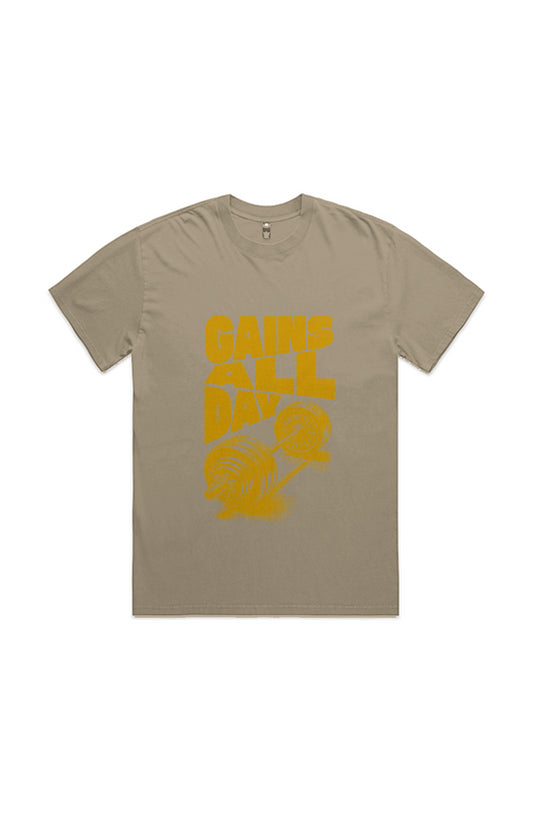 GAINS ALL DAY  KHAKI HEAVY FADED TEE